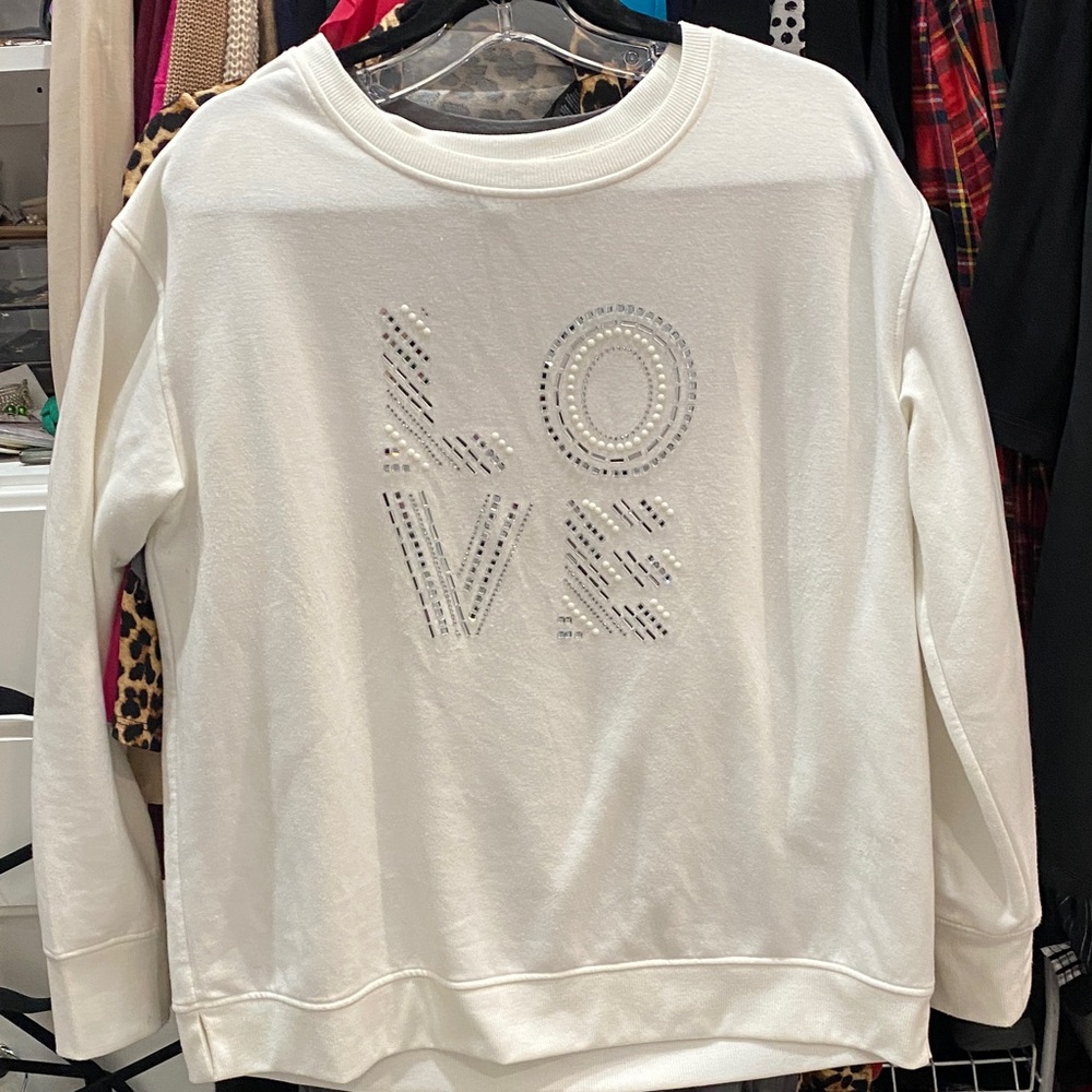 Jane and Delancey White Sweatshirt with Embellished 'LOVE'